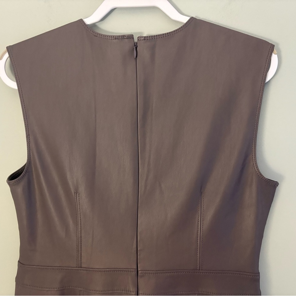 Ann Taylor Gray Faux Leather Sleeveless Sheath Dress Belted Size 12 - Picture 7 of 12